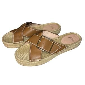 J. Crew Women's Cross-Strap Espadrilles with Buckle in Brown Leather Size 8